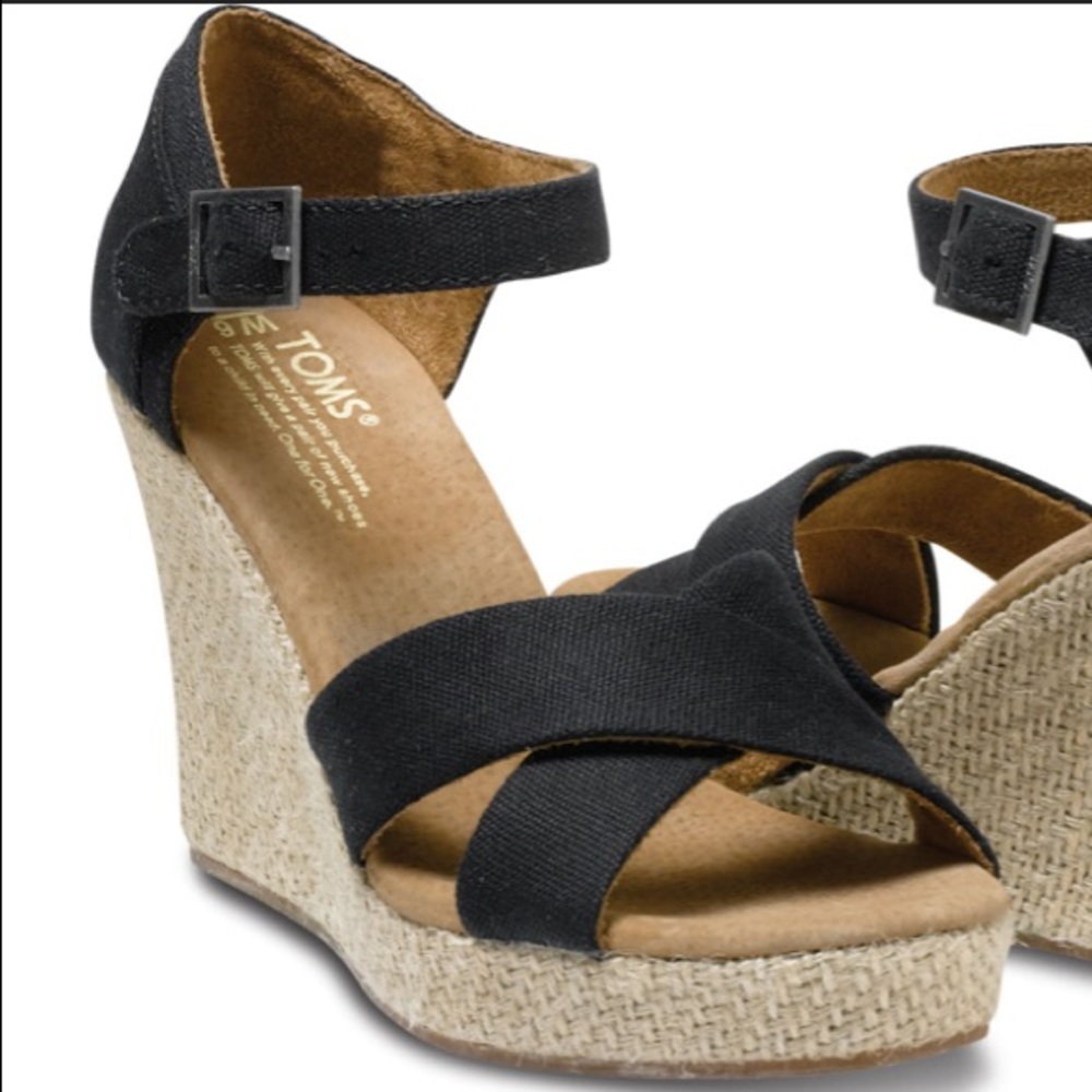 Toms Black Canvas Wedges